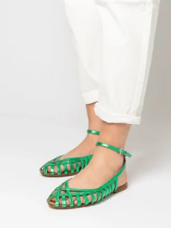 Sandali Cage Nappa Laminata Verdi