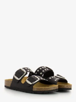 Ciabatte Horse Doppia Fascia Nere Con Borchie