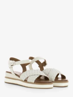 Inuovo Sandali Due Fasce In Pelle Intrecciata Crema