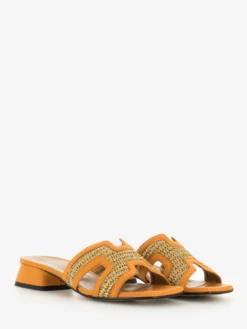 Ciabatta Rafia E Pelle Orange