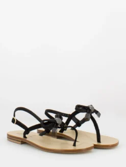 Sandali Infradito Neri Con Fiocco