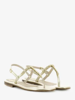 Sandali Infradito Platino T.10 Con Fiori Strass