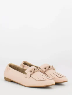 Mocassini Cipria A Punta Con Catena Applicata