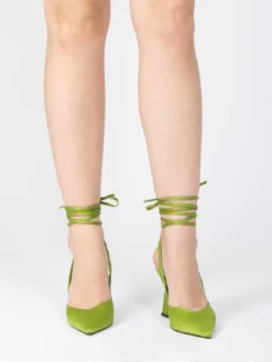 Sandali In Raso Verde Con Laccio