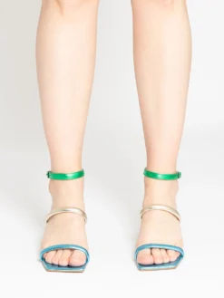Sandali Nappa Laminata Verde / Celeste / Platino