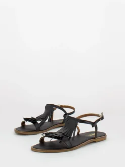 Sandali In Nappa Neri Con Frange